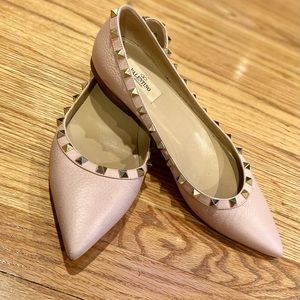 Valentino Rockstud Point-Toe Leather Flats